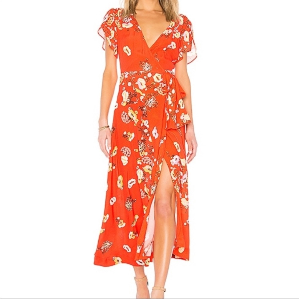 Free People Floral red Wrap Dress